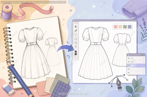 패션 도식화의 표준화: 수작업 스케치를 산업 표준 벡터로 🎨✏️