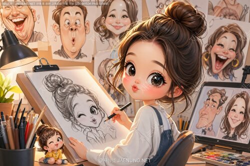 과장된 슈퍼 디폼 기법의 코믹 캐리커처: 예술과 유머의 만남 🎨😂