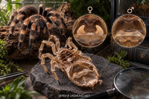 🕷️ 탈피 껍질로 암수 구별하기: 타란툴라의 스퍼마테카(수정낭) 완전 해부 가이드 🔍