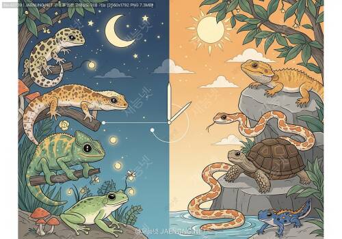 🦎 파충류의 비밀스러운 시간표: 야행성 vs 주행성 완벽 가이드 🌙☀️