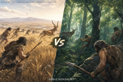 🏹 들판 사냥 VS 숲속 사냥: 원시 인류는 어느 환경에서 더 성공적으로 먹잇감을 잡았을까?