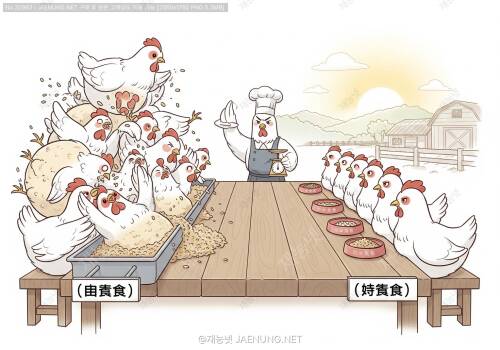산란계 밥상머리 대격돌: 무한리필 '자유급이' vs 정량배식 '제한급이' 🐔