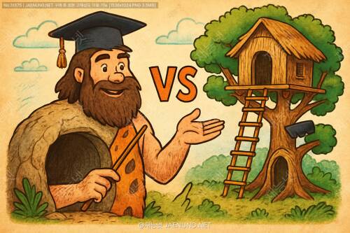 원시시대 찐생존 부동산 가이드: 동굴 vs 나무 위 집, 당신의 픽은 어디?
