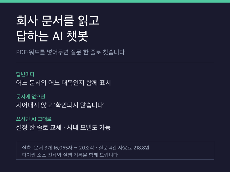 회사 문서를 읽고 답하는 AI 챗봇 제작 - 파이썬 소스 전체와 실행 결과를 함께 드립니다