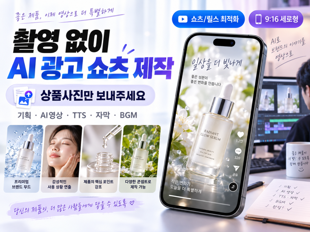 촬영 없이 상품사진으로 AI 광고 쇼츠 제작해드립니다