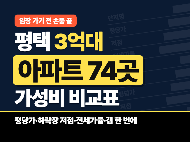 평택 3억대 아파트 74곳 가성비·전세가율 비교표