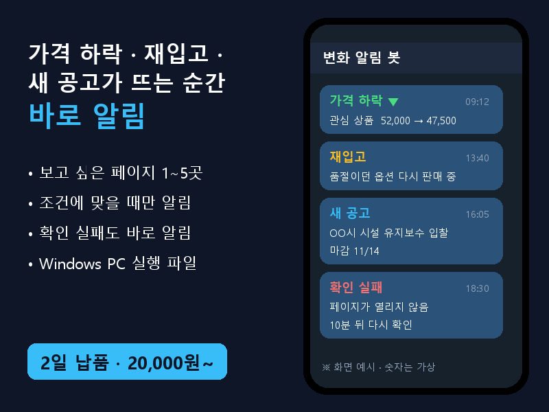 가격 하락·재입고·새 글이 뜨면 바로 알려 주는 텔레그램 알림 봇 제작