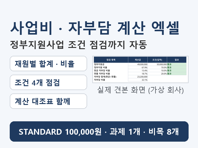 사업비 자부담 계산 엑셀 맞춤 제작, 지원 조건 4가지 점검
